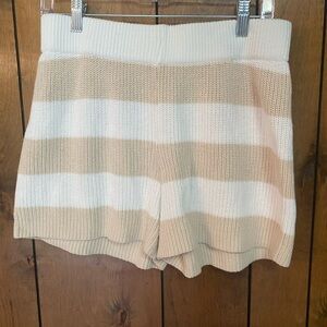 Sincerely Jules Cream and White Striped High-Waist Knit Shorts